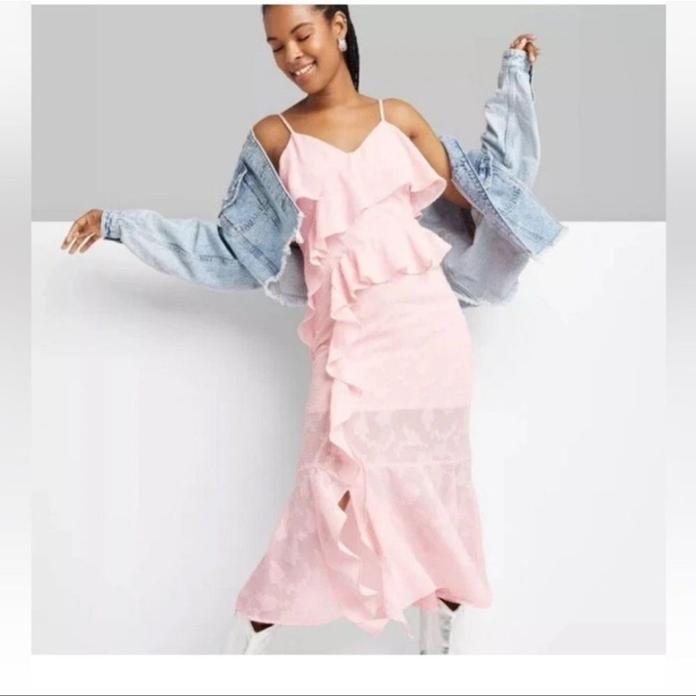 Wild Fable Ruffled Pink Boho Midi Dress  Size Large | NWT - Picture 3 of 8